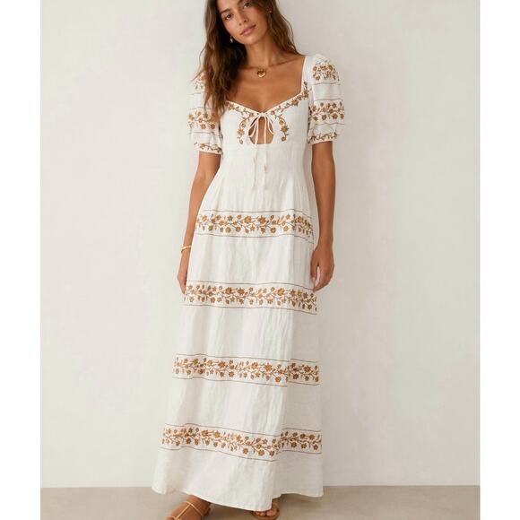 Agua by Agua Bendita Dresses & Skirts - Agua by Agua Bendita Small Linen Maxi Dress Embroidered NWT- See Notes